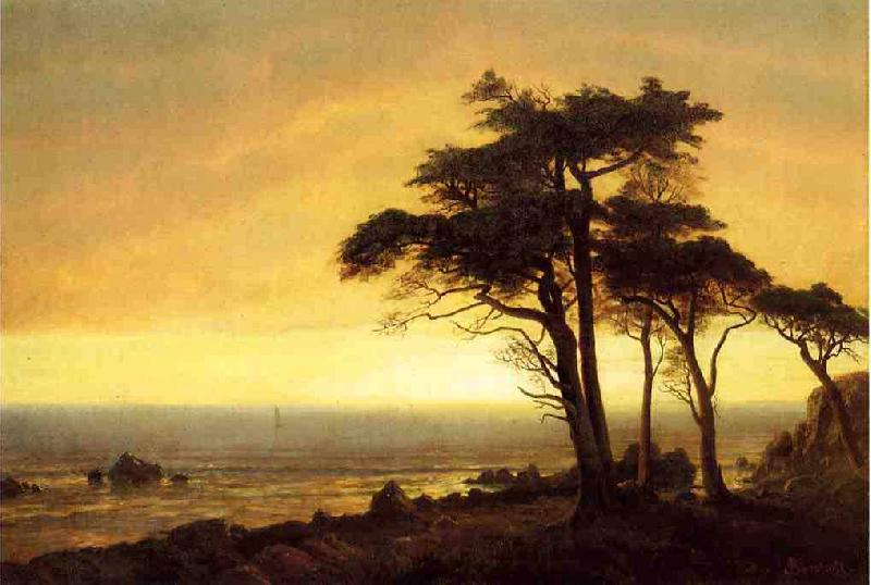 Albert Bierstadt The Sunset at Monterey Bay the California Coast oil painting picture